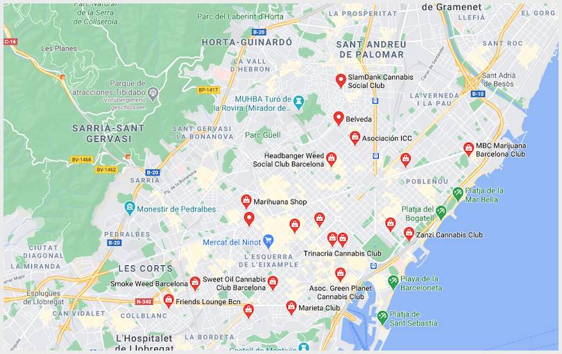 Google Suche nach dem Begriff "Cannabis Social Clubs in Barcelona"